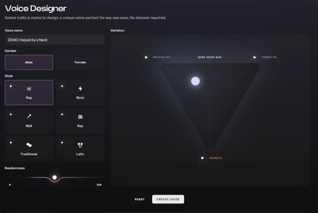 Kits AI KI-Stimme mit dem Voice Designer erstellen