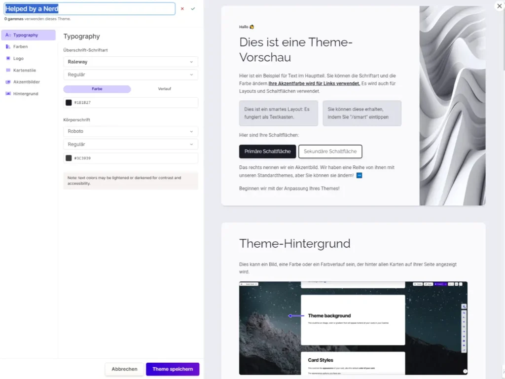 gamma-app-theme-erstellen