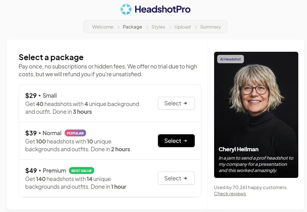 generate-ai-headshots-second-step-select-a-package