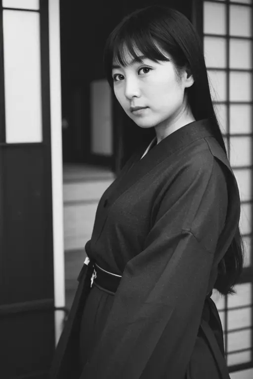ki-bild-von-einer-japanischen-frau-in-schwarz-weiß