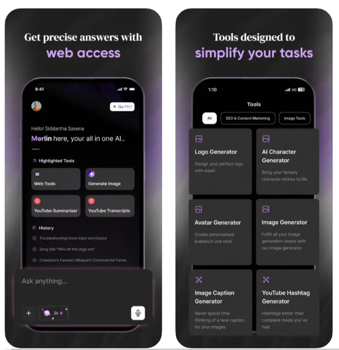 Merlin AI App für Handy und Tablet