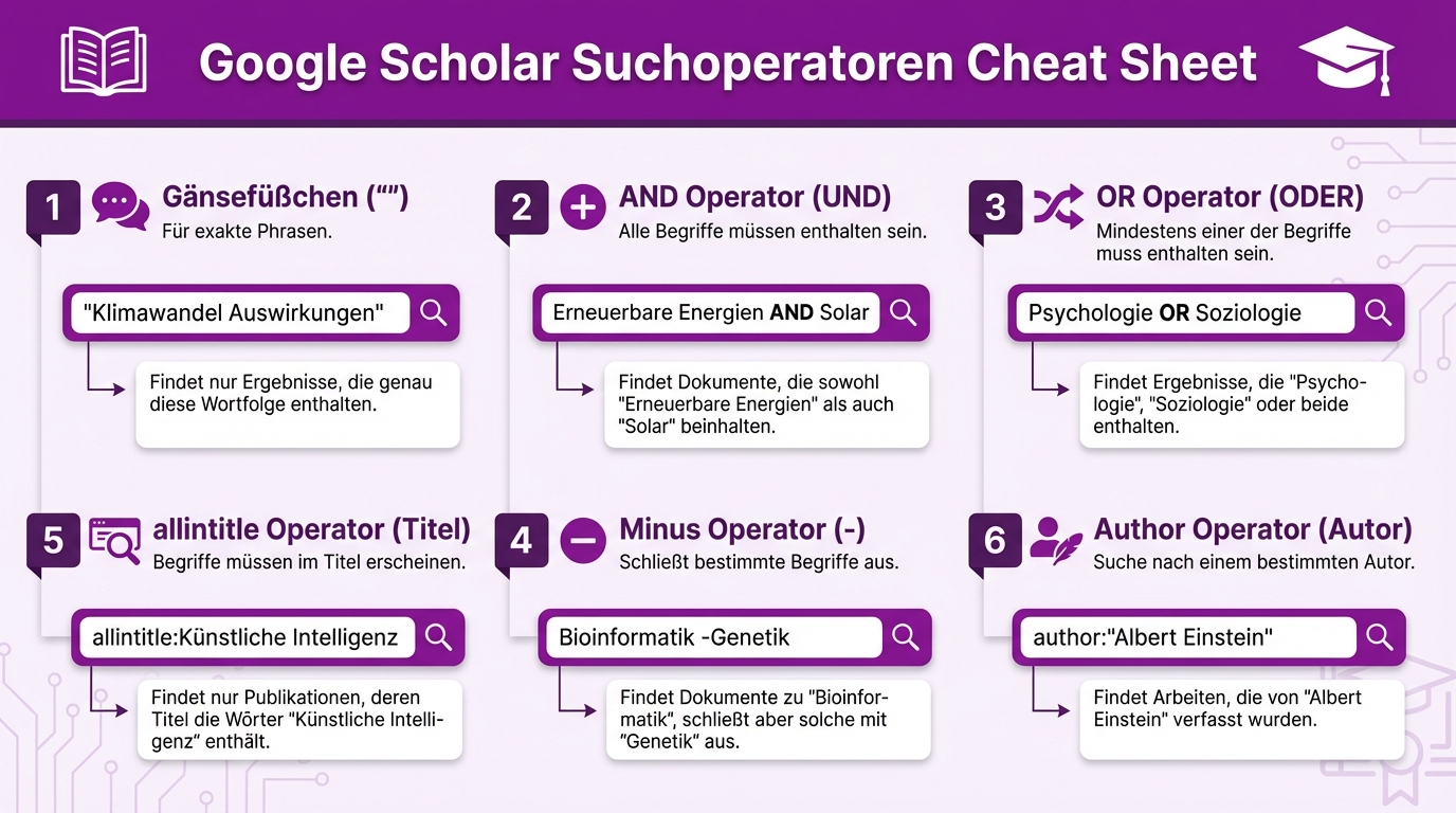 Google Scholar Suchoperatoren Cheat Sheet