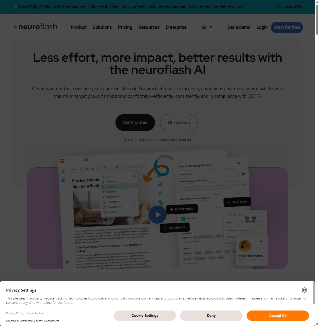 Neuroflash Dashboard — KI SEO Tool Screenshot