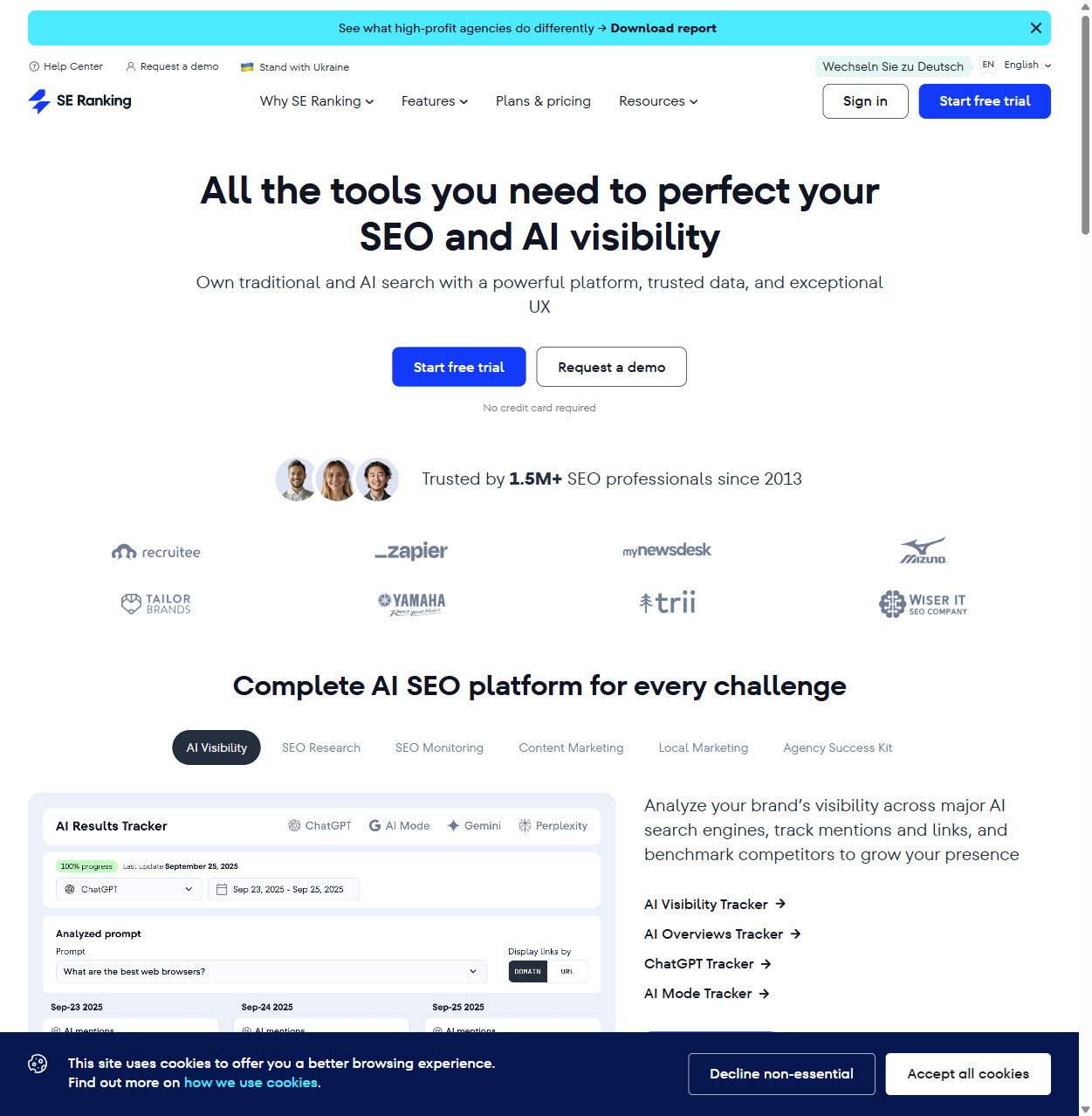 SE Ranking Dashboard — KI SEO Tool Screenshot