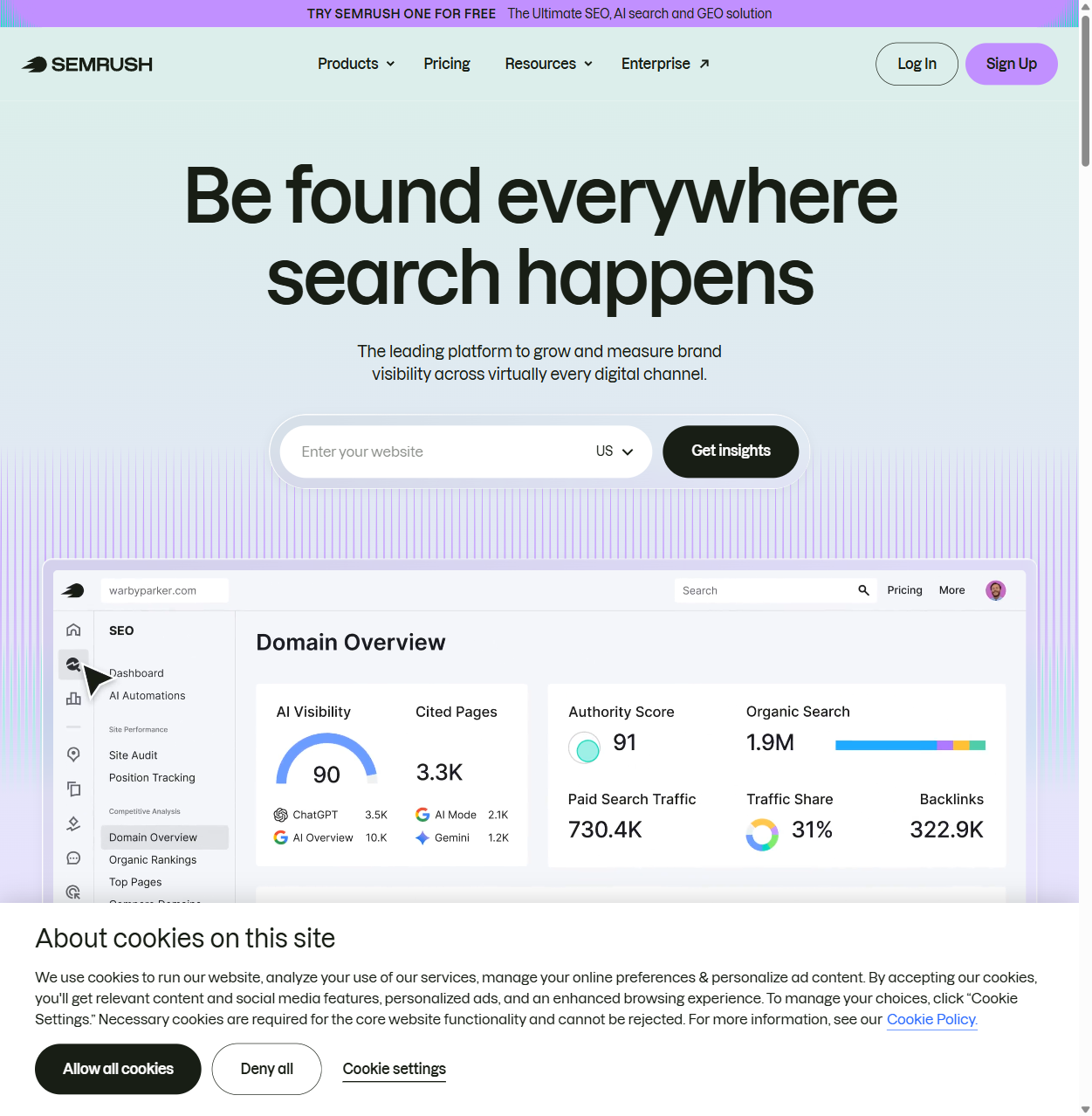 Semrush Dashboard — KI SEO Tool Screenshot