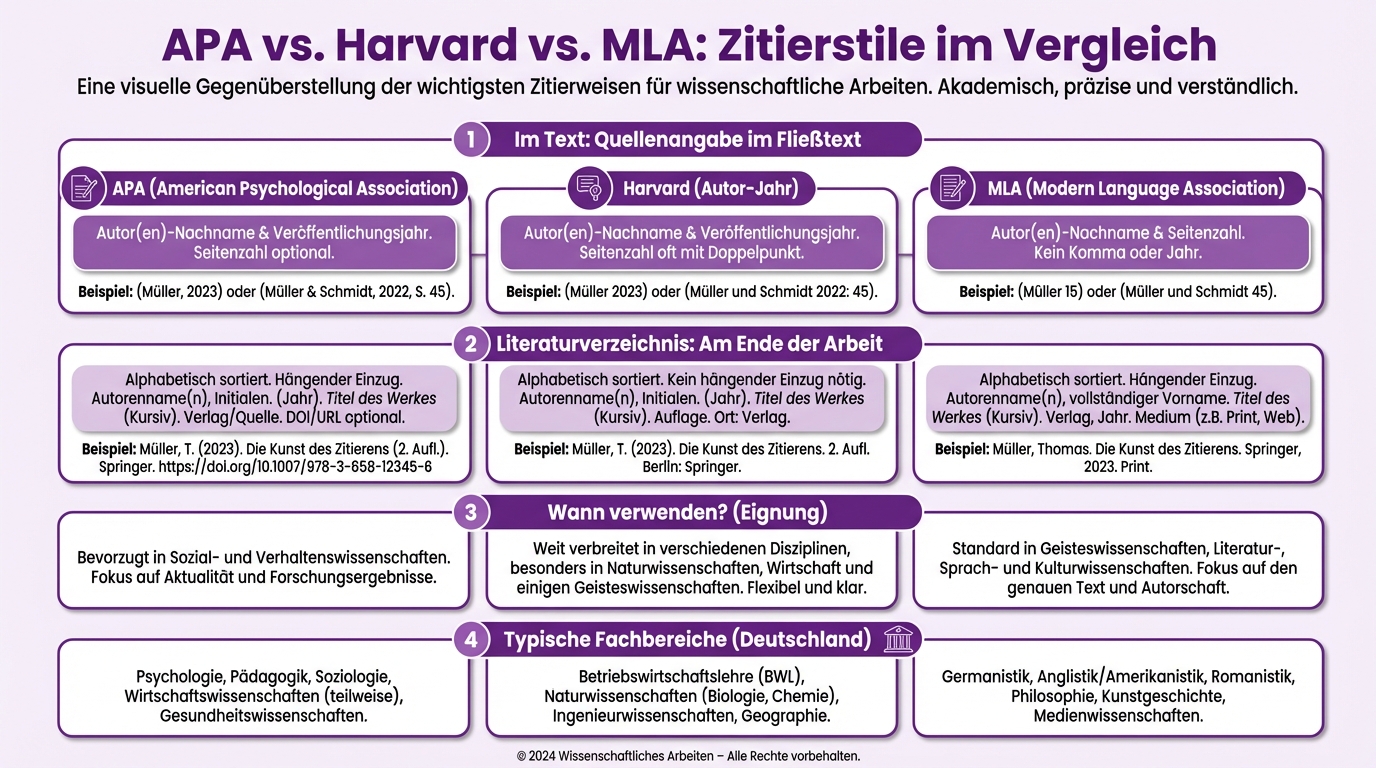 APA vs. Harvard vs. MLA: Zitierstile im Vergleich -- Infografik