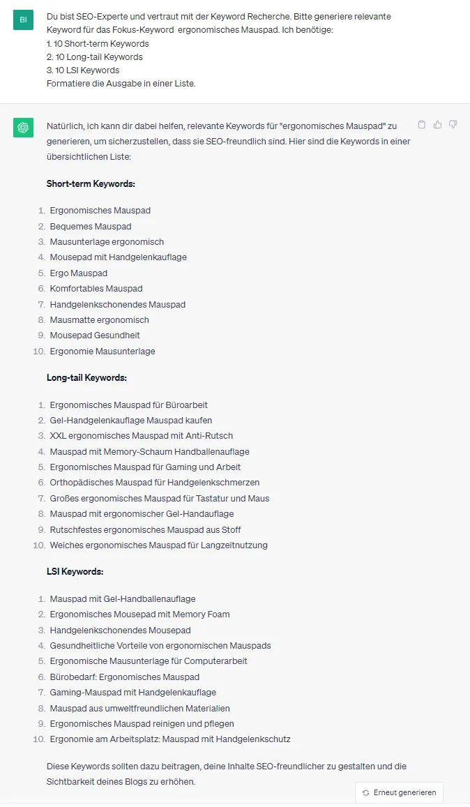 ChatGPT und Affiliate Marketing für die Keyword Recherche