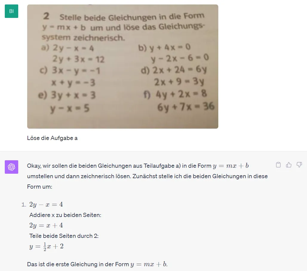 ChatGPT Bilderkennung zur Lösung von Matheaufgaben