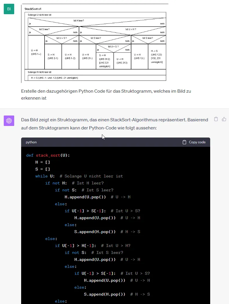 ChatGPT Bilderkennung zum Programmieren von Struktogrammen