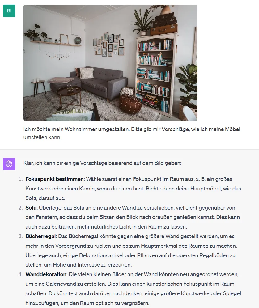 ChatGPT Bilderkennung für Innenenrichtungen