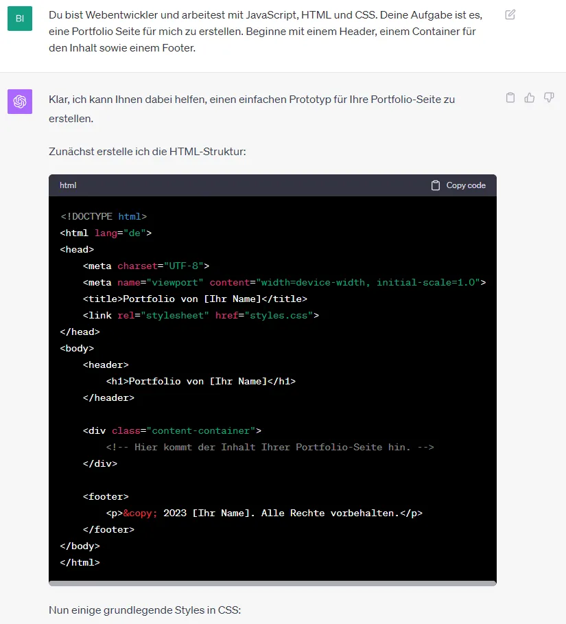 Code Interpreter für die Webentwicklung