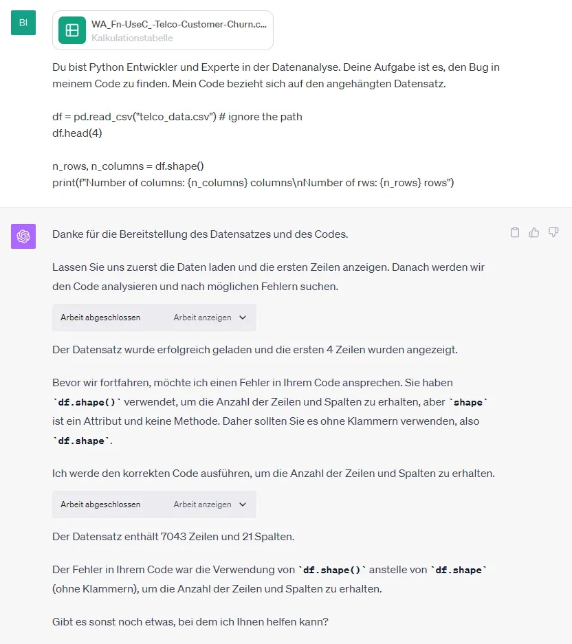 ChatGPT Code Interpreter zum Debuggen