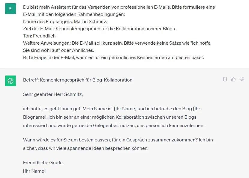 ChatGPT E-Mail Prompt für Meetings