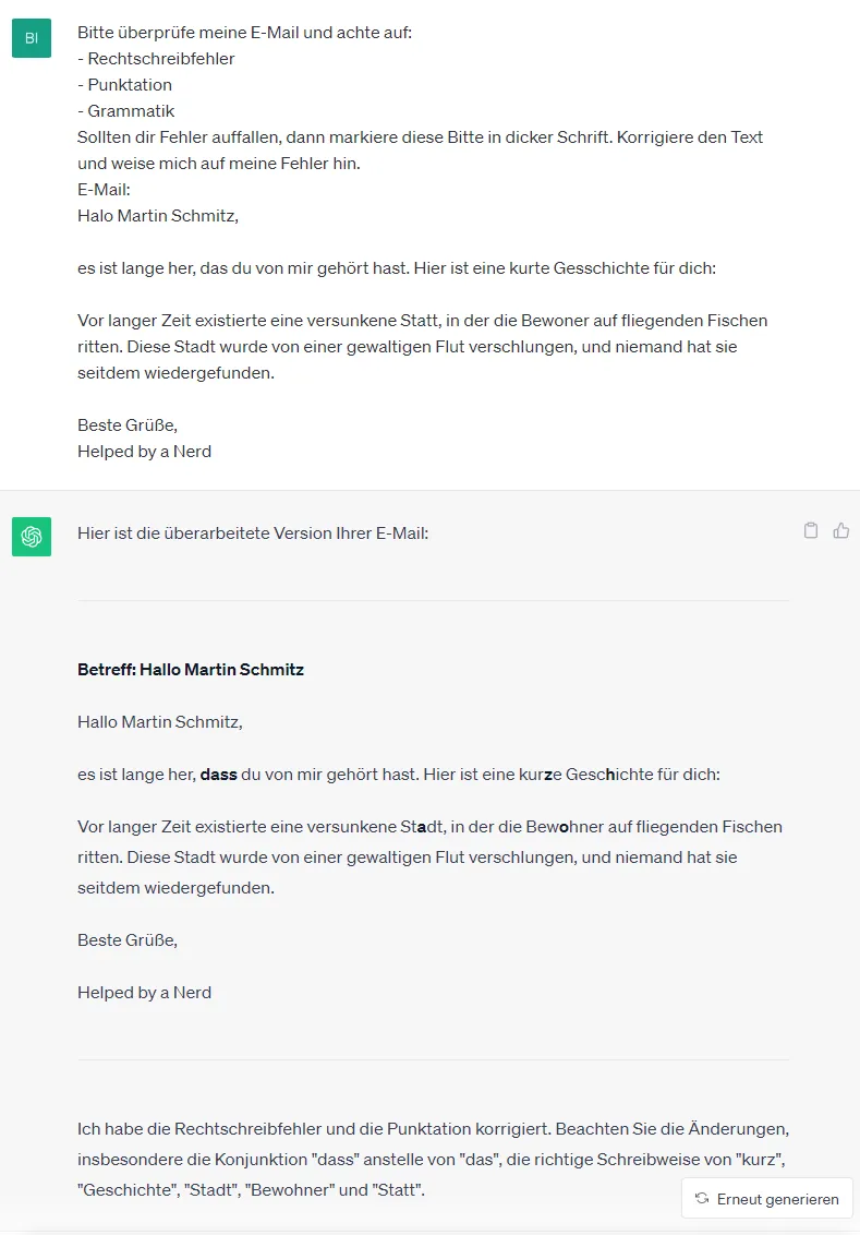 ChatGPT E-Mail Prompt zum korrigieren von Texten
