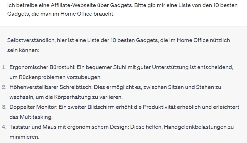 ChatGPT Prompt für Affiliate Marketing