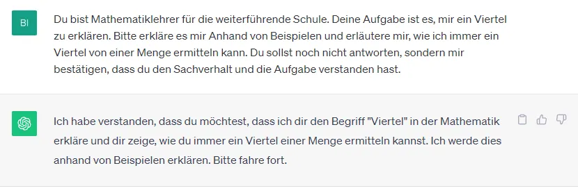 ChatGPT Prompt Engineering Ansatz, um zu überprüfen, ob ChatGPT die Aufgabe verstanden hat