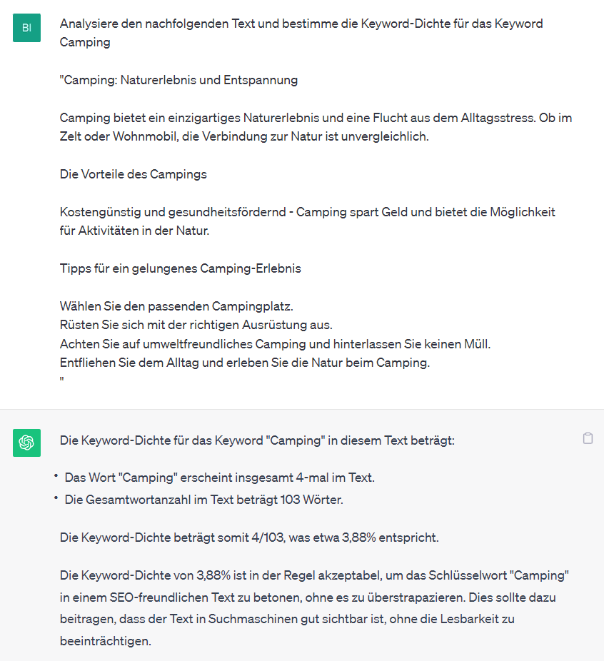 ChatGPT SEO Keyworddichte ermitteln