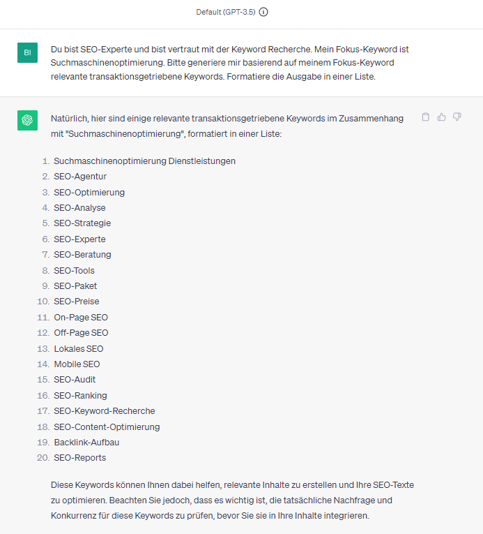 ChatGPT SEO Prompt für die Keyword-Recherche