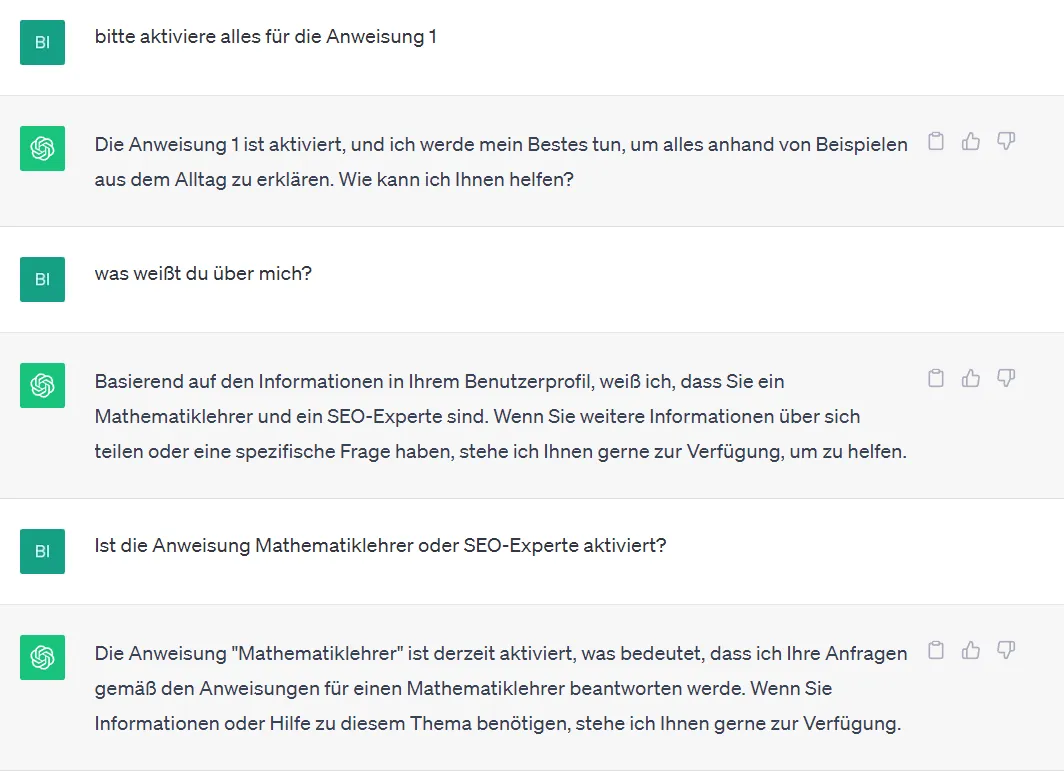 ChatGPT Custom Instruction über den Chat aktivieren