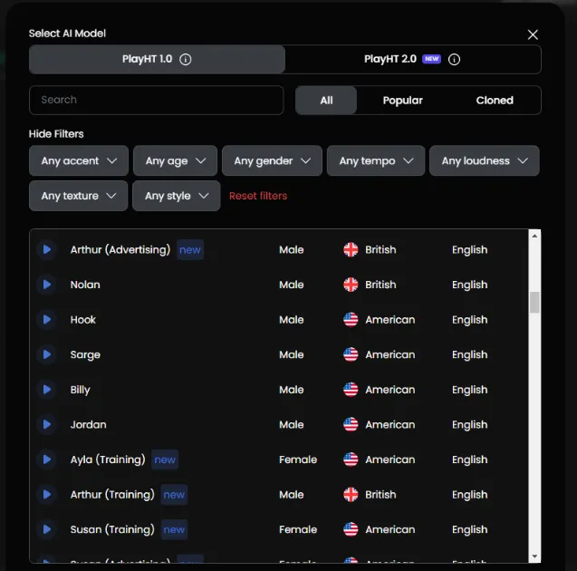 KI-Sprachgenerator PlayHT Stimmen