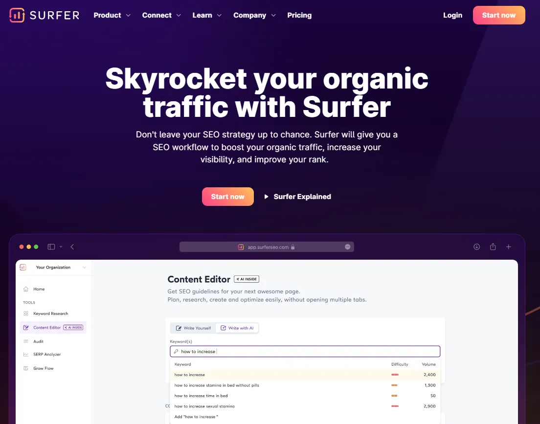 SurferSEO ist ein KI SEO Tool für das Erstellen von SEO-freundlichen Texten